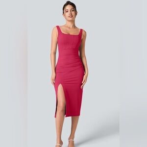 ruched backless crisscross lace up split bodycon midi casual dress Ruched Split Backless Crisscross Lace Up Bodycon Midi Casual Dress , #halaradress #halara #casualdress #bodycondress